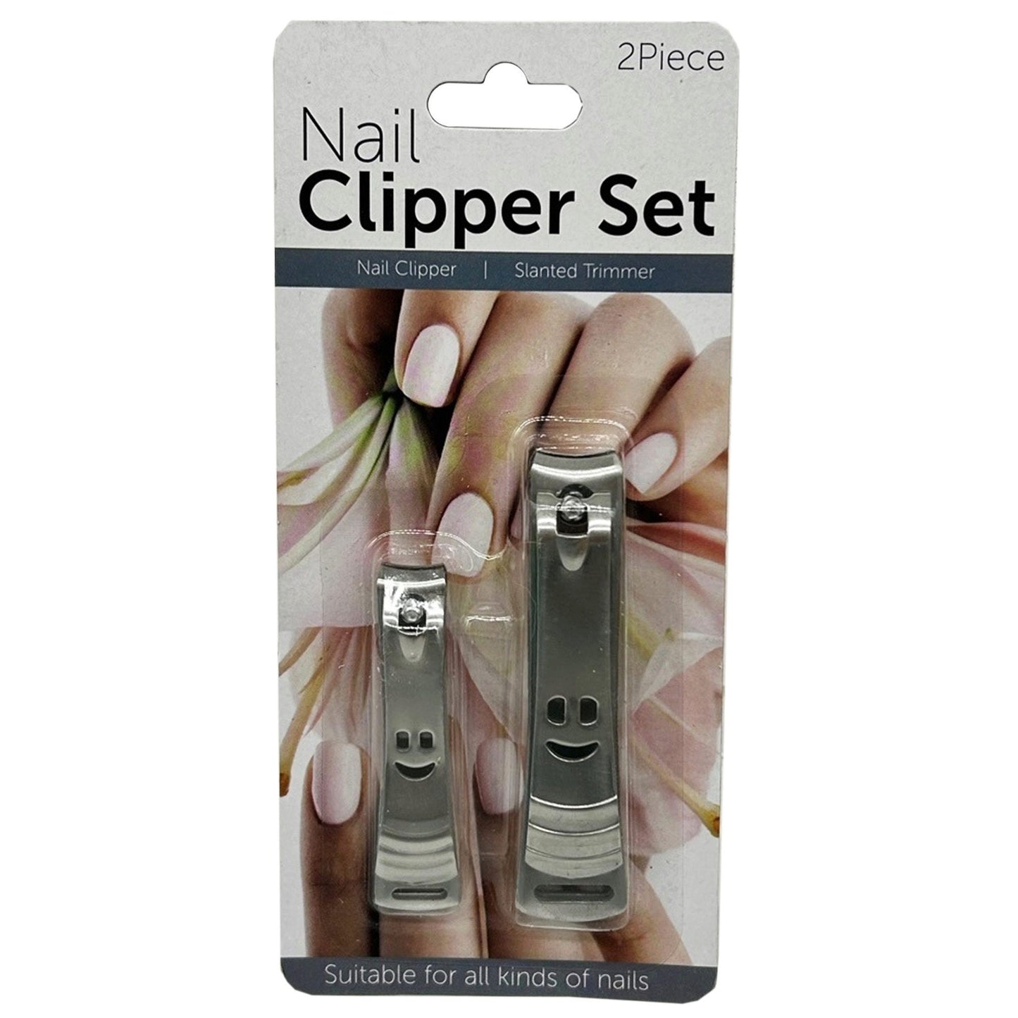 2 pack precision blade nail clippers with happy face handles -- 24 per box