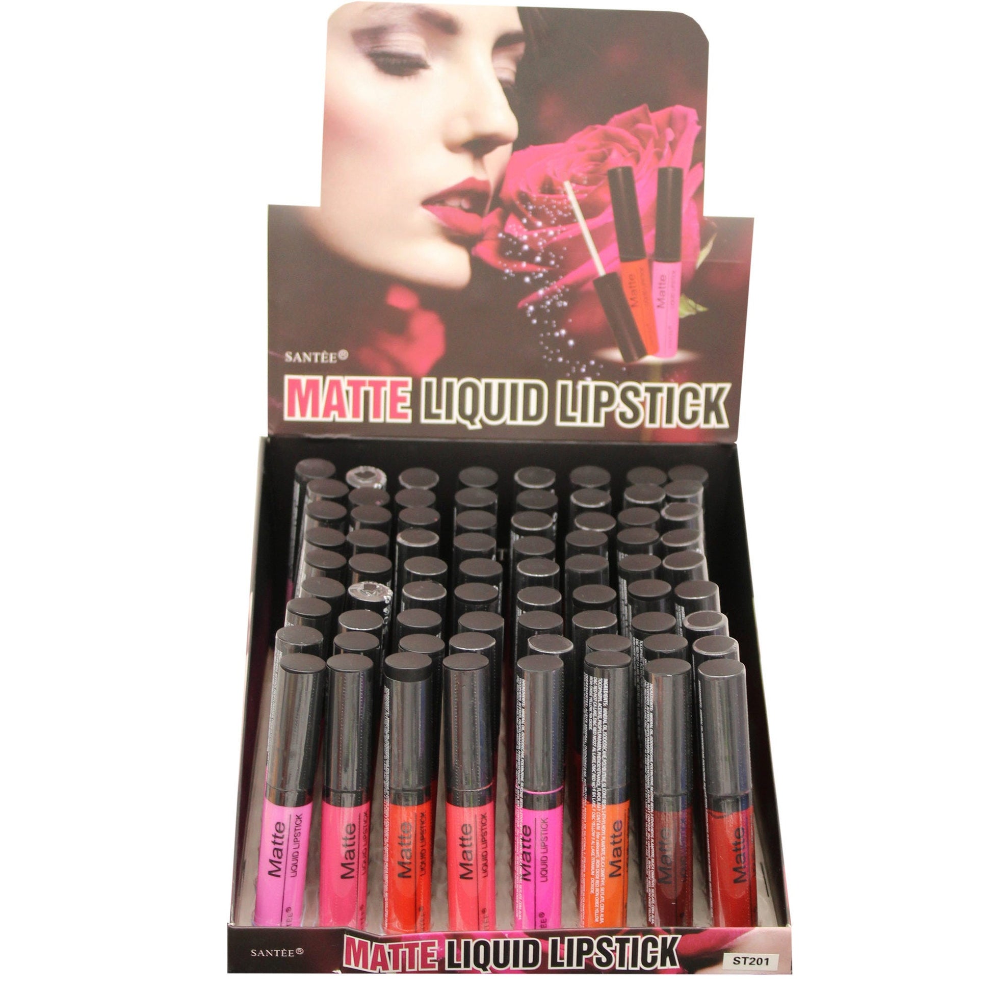 matte liquid lipstick in assorted shades in countertop display -- 72 per box