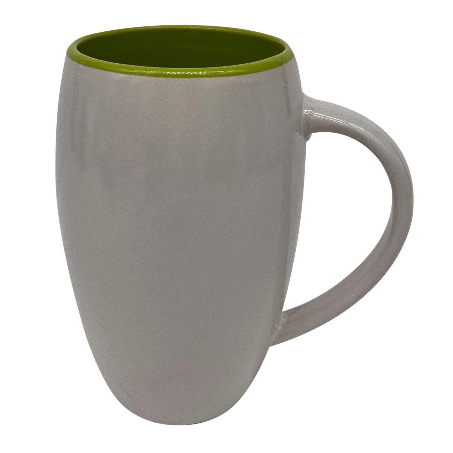 barry collection tall 15 oz ceramic mug in white and lime green -- 24 per box