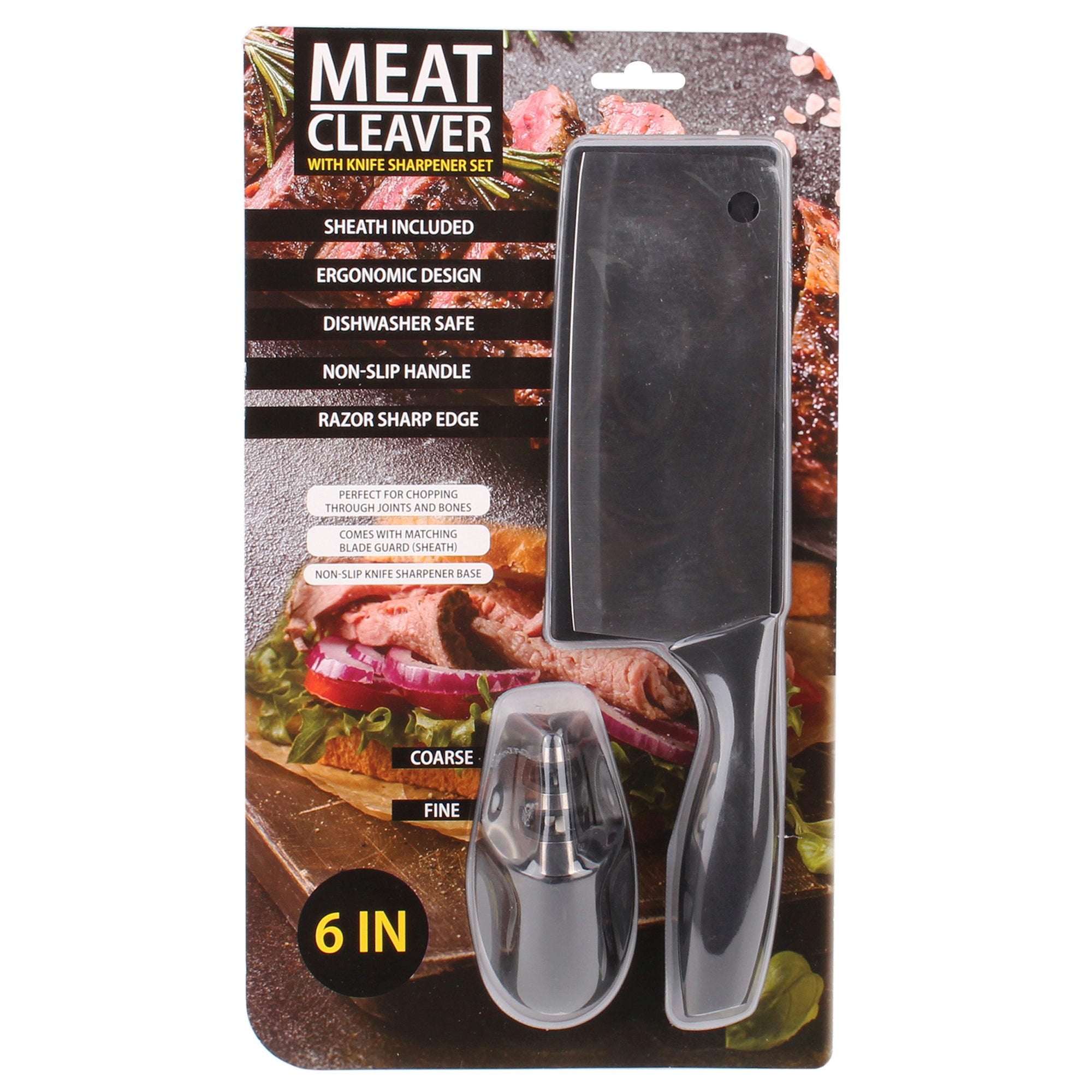 6 meat cleaver with mini knife sharpener -- 6 per box – Dollaritem.com