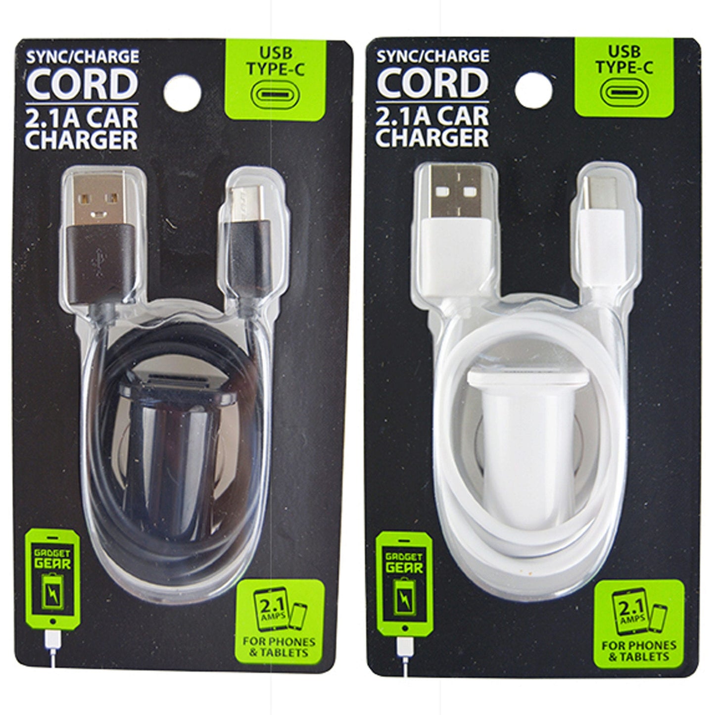gadget gear usb type c cable with 2.1 amp car charger -- 16 per box