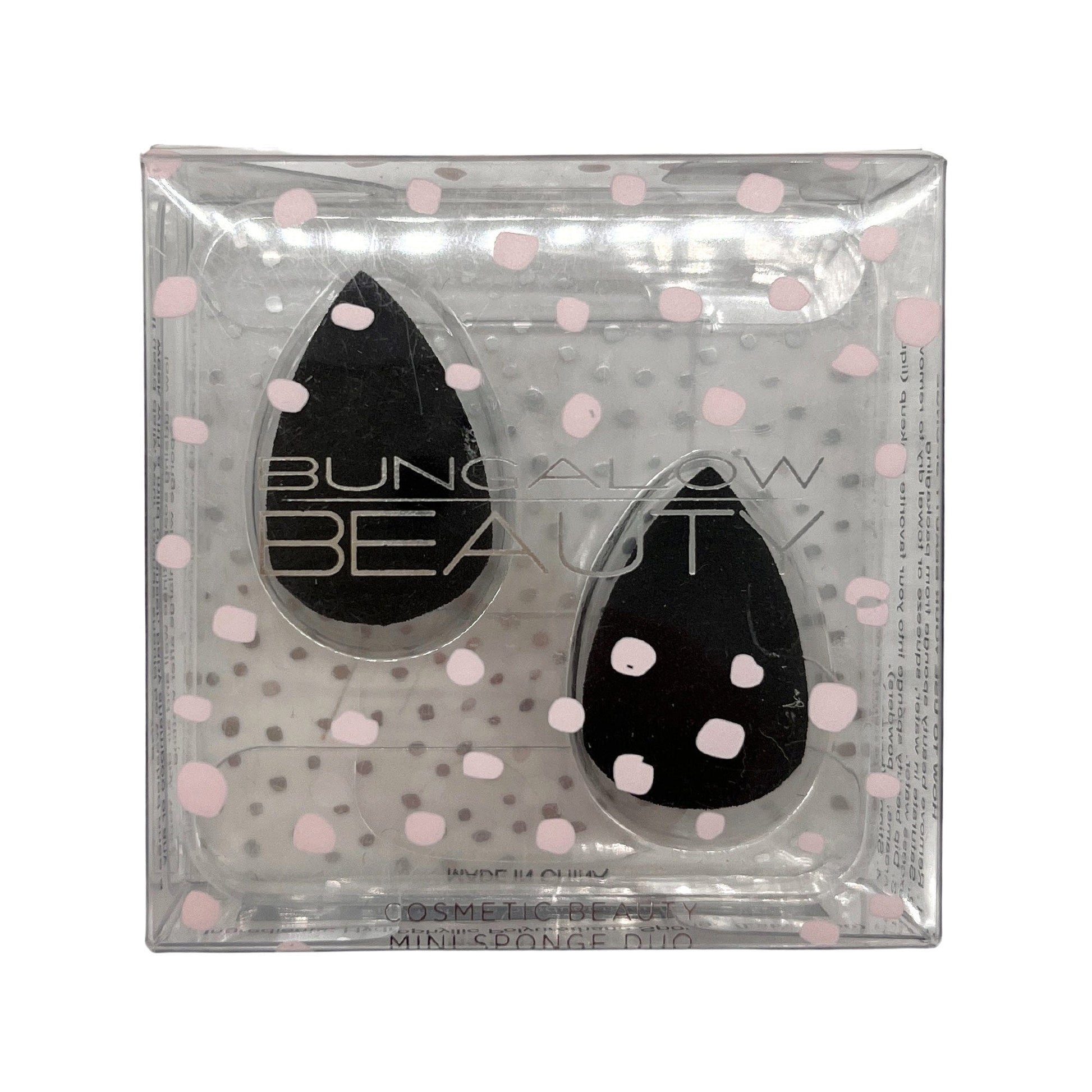 bungalow beauty 2 pack mini tear drop cosmetic sponges in black inside a polkadot box -- 60 per box