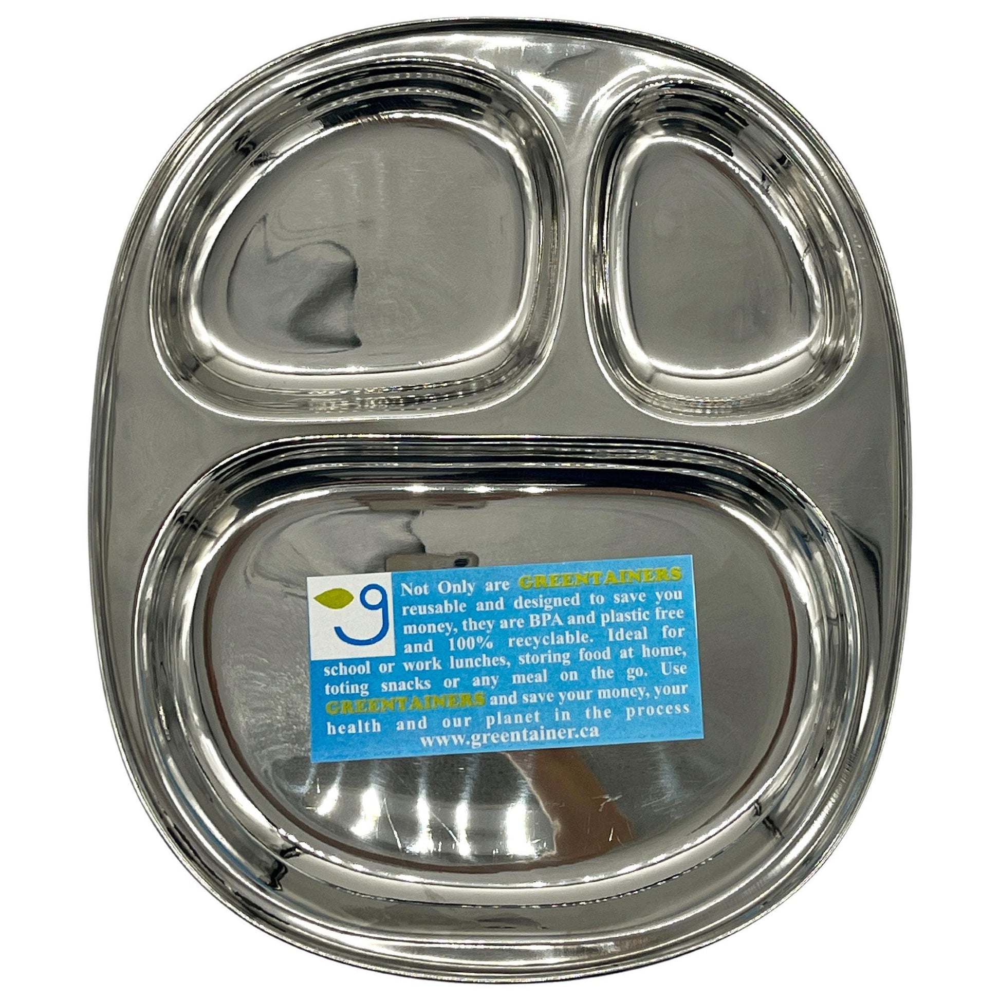 greentainers bpa free stainless steel large oval sectional plate -- 24 per box