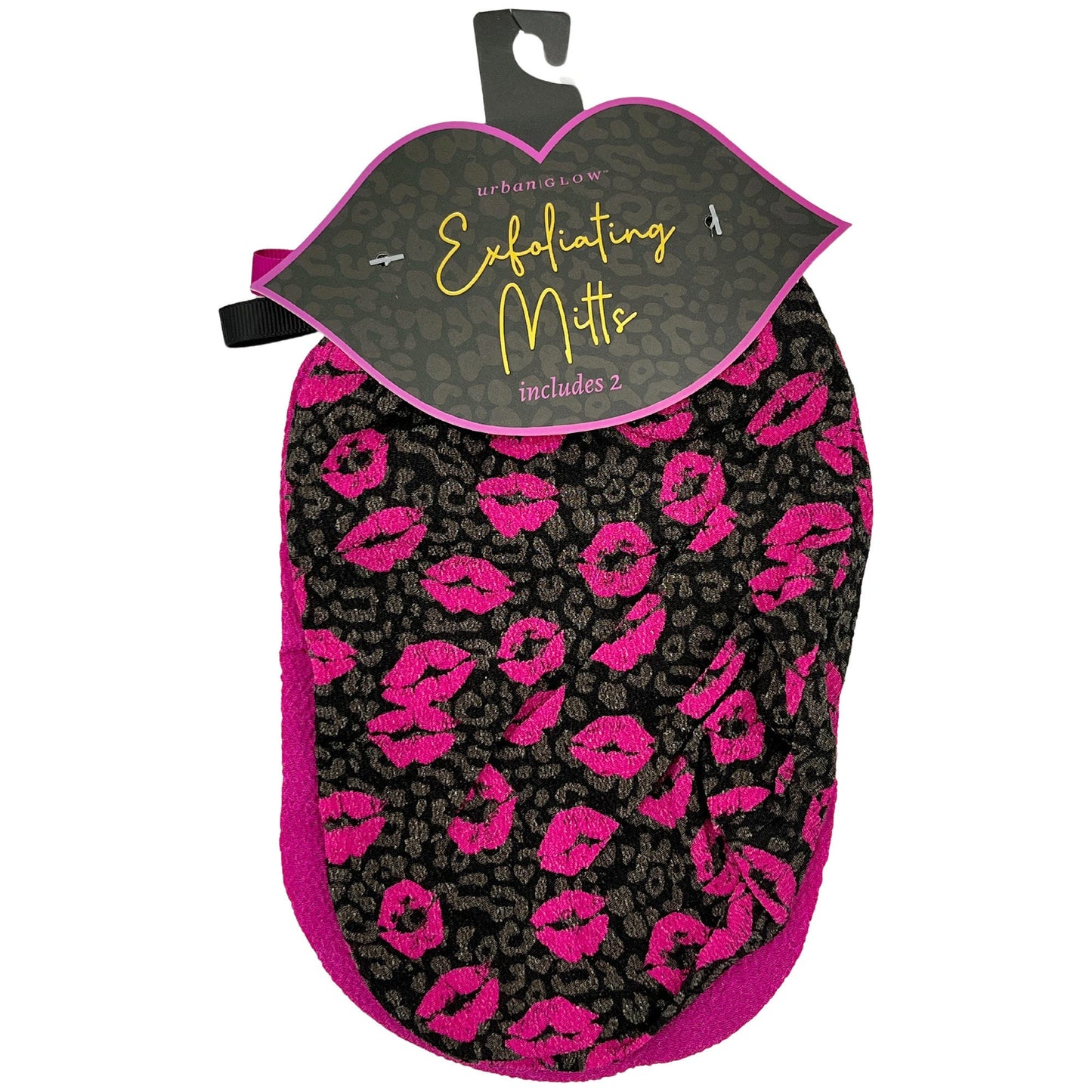 urban glow 2 pack lips leopard exfoliating mitt set -- 32 per box