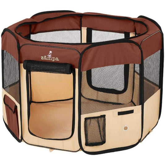 zampa extra small pet playpen in brown -- 6 per case
