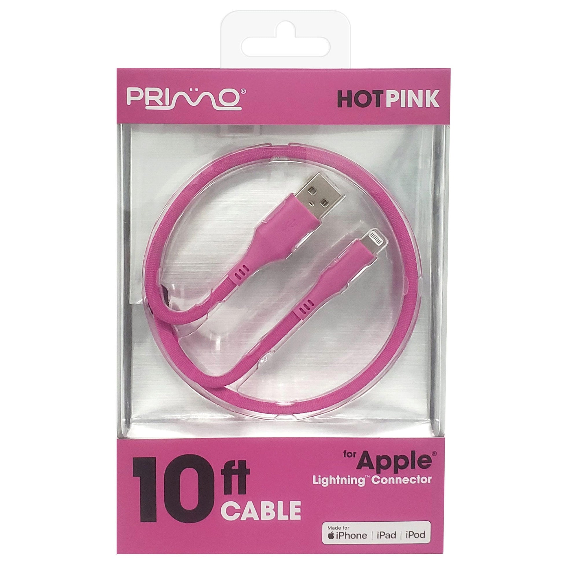 primo 10 foot mfi i phone lightning cable in hot pink -- 8 per box