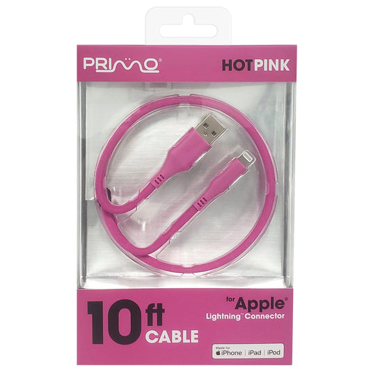 primo 10 foot mfi i phone lightning cable in hot pink -- 8 per box