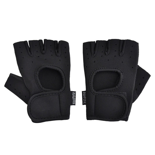 swift fit black workout gloves with padded palm grip in assorted sizes -- 18 per box