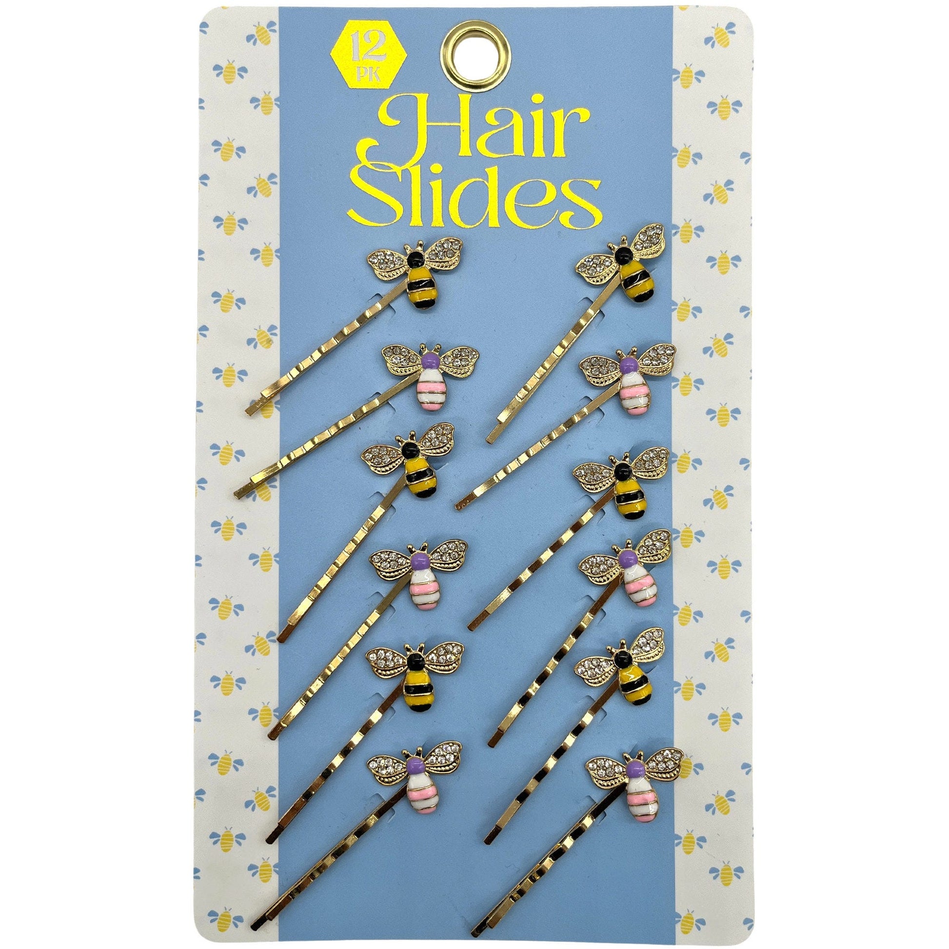 12 piece hair slide pins with metak bees design -- 60 per box