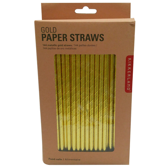 kikkerland set of 144 paper straws in gold -- 24 per box