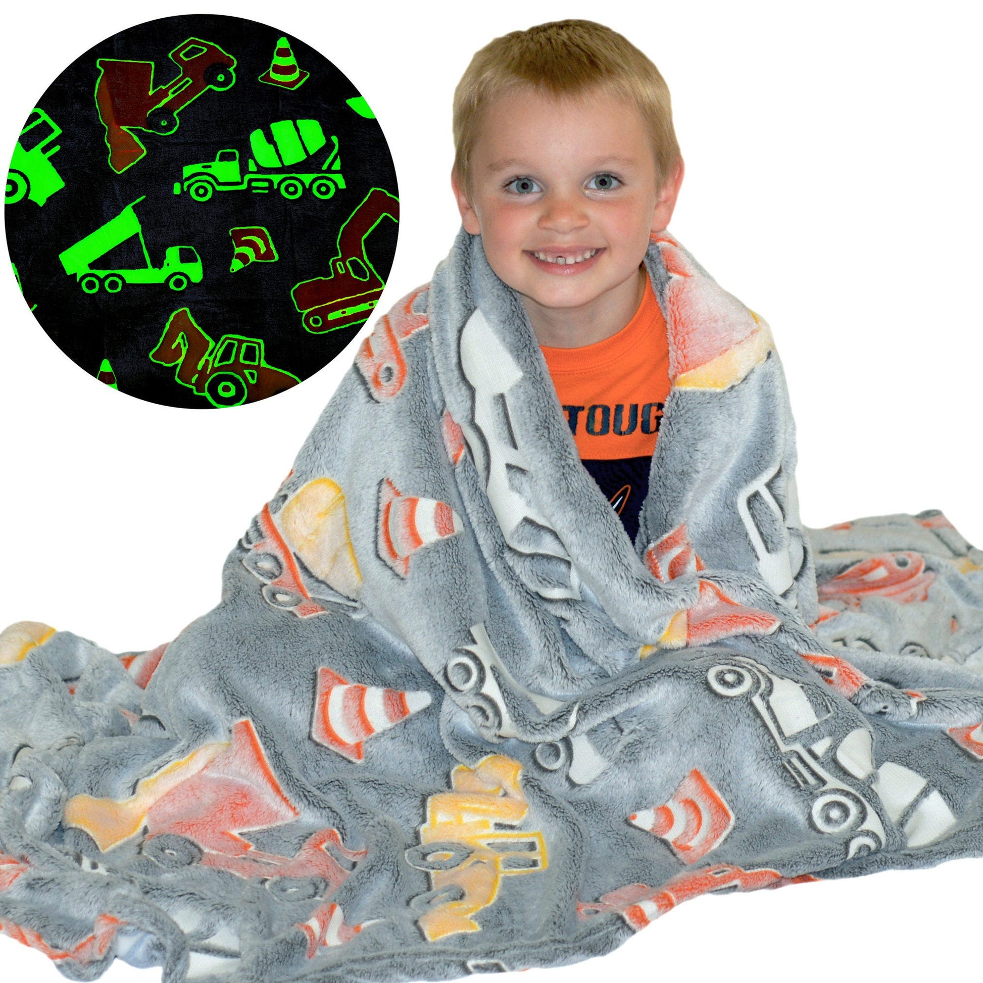 dreams be 50 x 60 glow in the dark contruction themed childrens blanket -- 8 per box