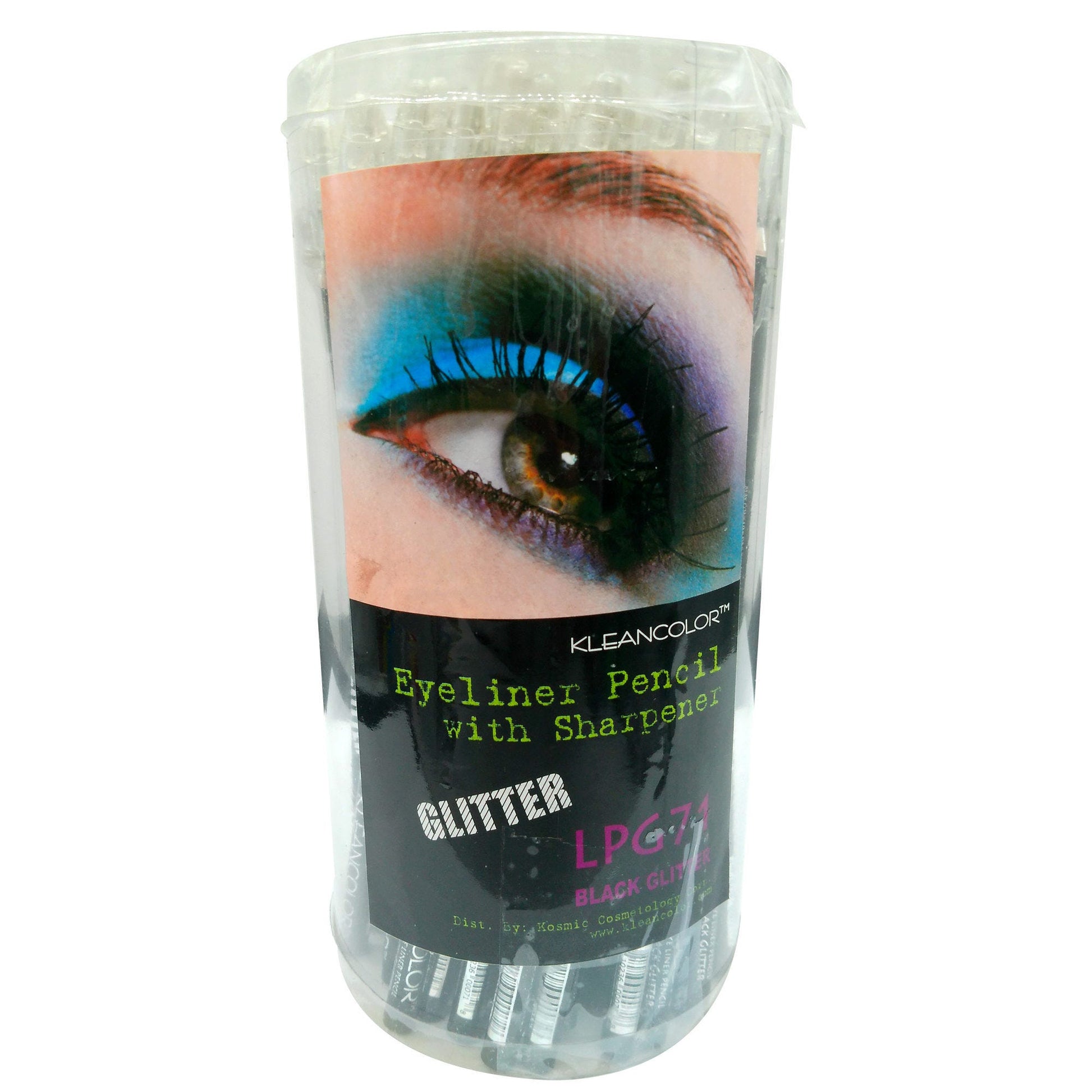 klean color long black glitter pencil with sharpener in display -- 144 per box
