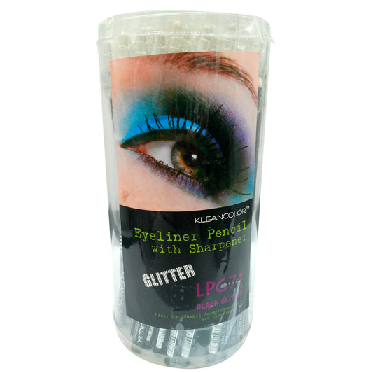 klean color long black glitter pencil with sharpener in display -- 144 per box