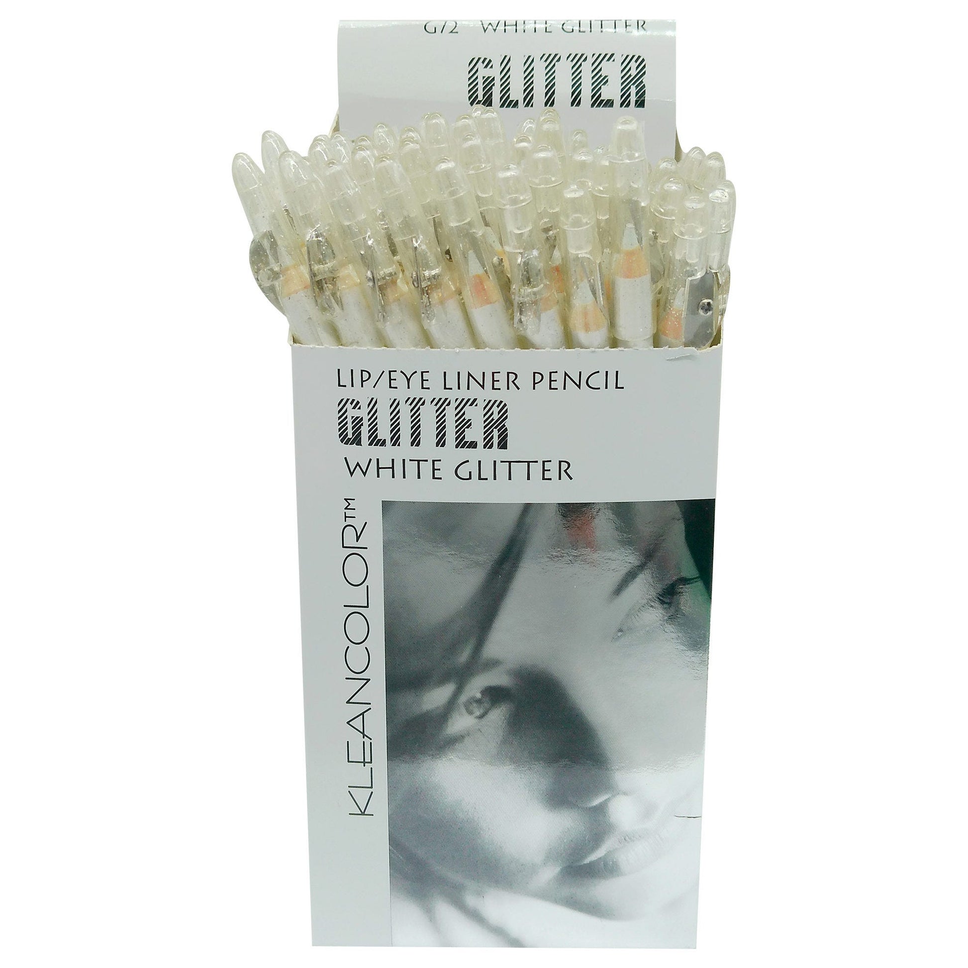 klean color long white glitter pencil with sharpener in display -- 144 per box