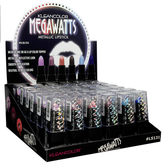 klean color megawatts metallic lipstick sparkle and sheer formula in assorted colors in display -- 72 per box