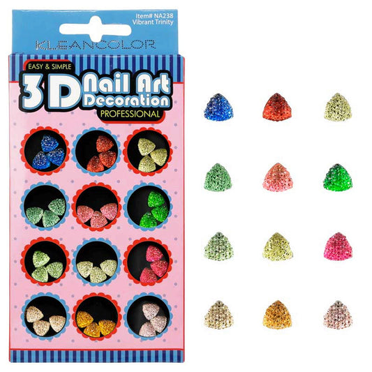 klean color 3d vibrant trinity nail decoration in assorted colors -- 48 per box