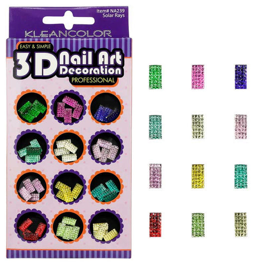 klean color 3d solar rays nail decoration in assorted colors -- 48 per box