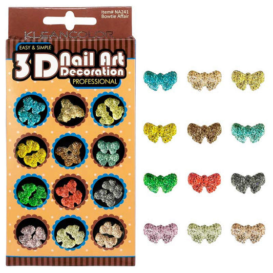 klean color 3d bowtie affair nail decoration in assorted colors -- 48 per box