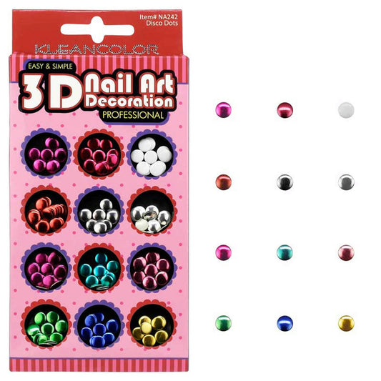 klean color 3d disco dots nail decoration in assorted colors -- 48 per box