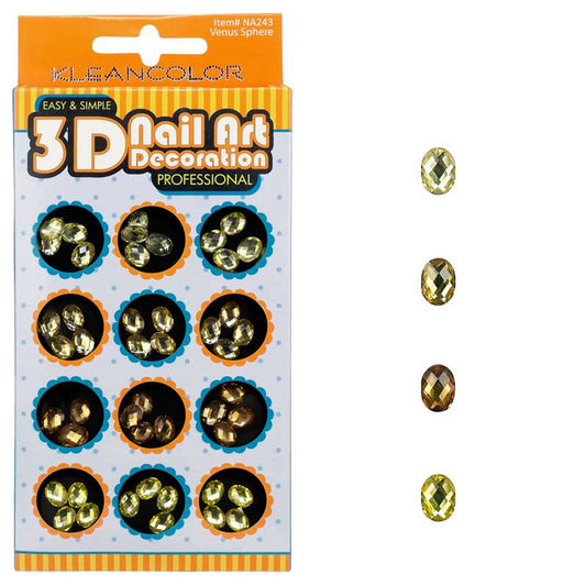 klean color 3d venus sphere nail decoration in assorted colors -- 48 per box
