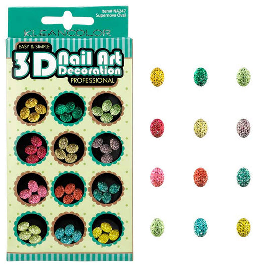 klean color 3d supernova oval nail decoration in assorted colors -- 48 per box