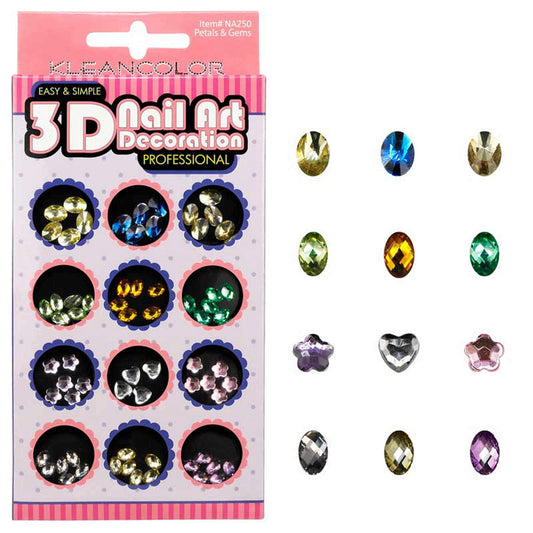 klean color 3d petals and gems nail decoration in assorted colors -- 48 per box