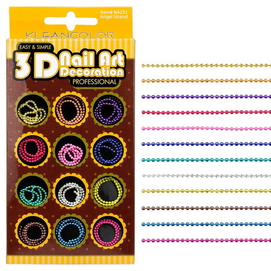 klean color 3d angel strand nail decoration in assorted colors -- 48 per box