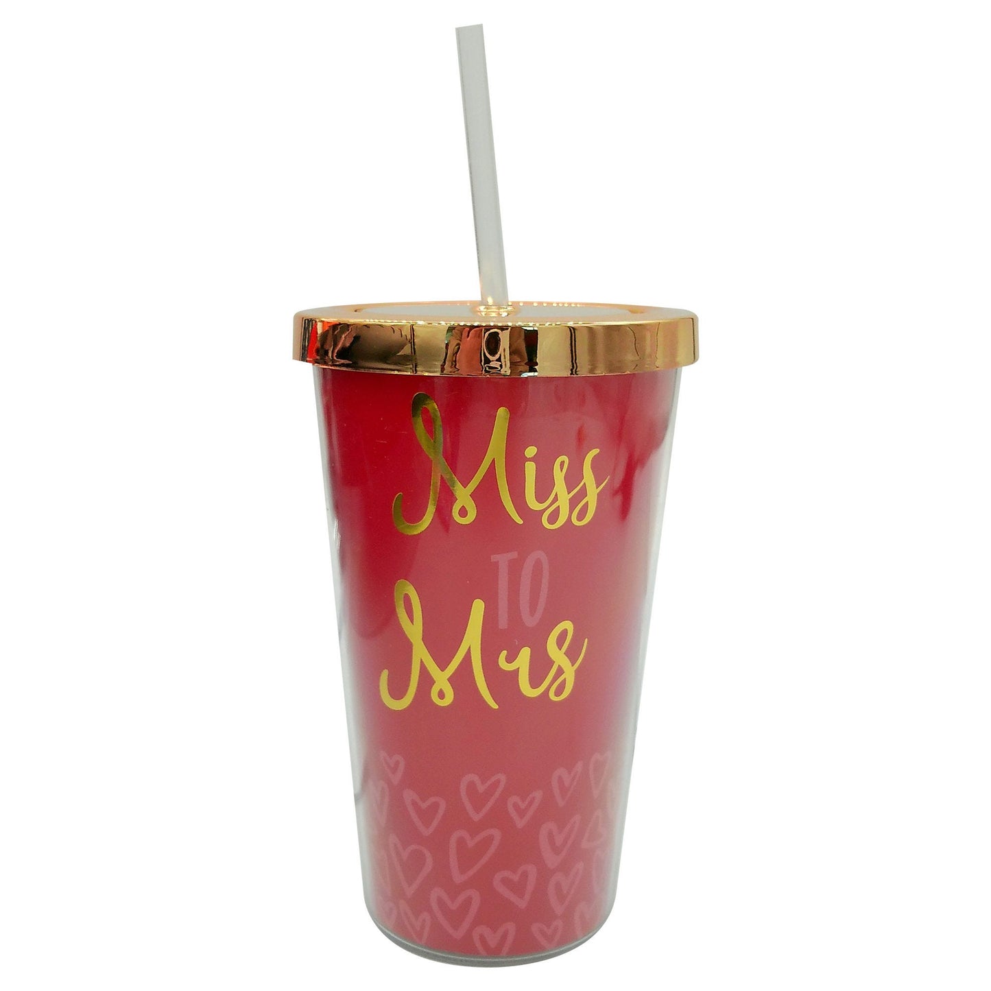 bride theme pink plastic tumbler cup with straw -- 18 per case