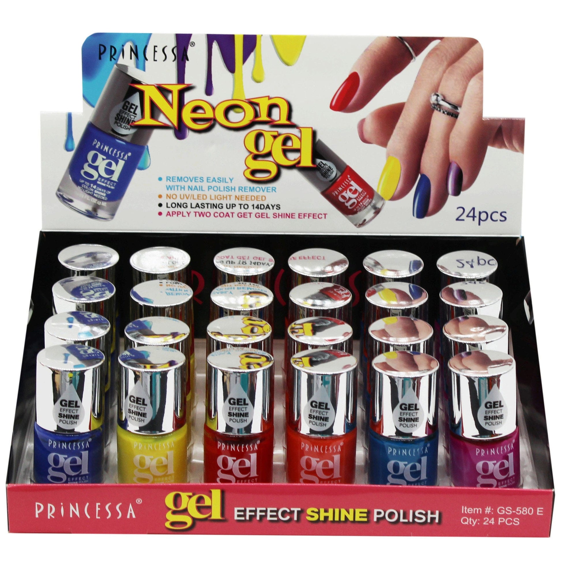 princessa gel effect shine nail polish in assorted shades in countertop display -- 48 per box