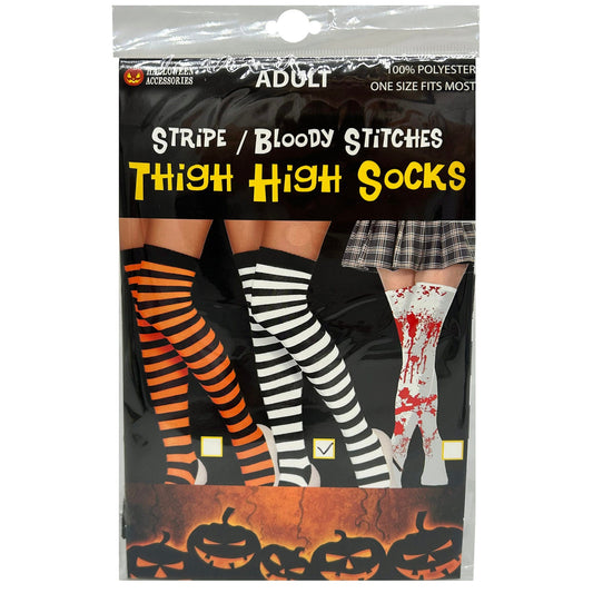colored stripe and bloody stitches thigh high socks assortment vr176 vr180 -- 24 per case