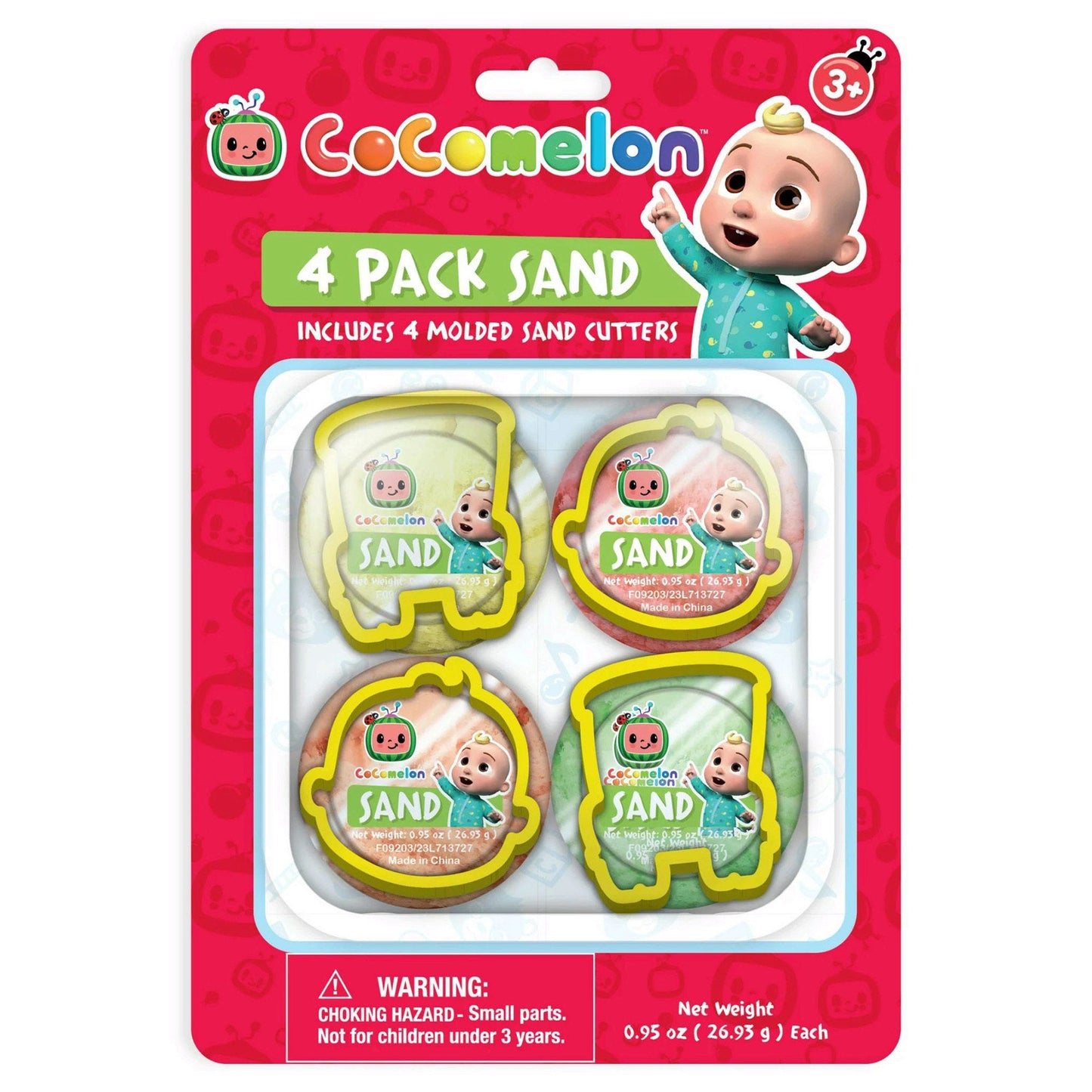 cocomelon 4 pack play sand with 4 molded sand cutters -- 15 per box