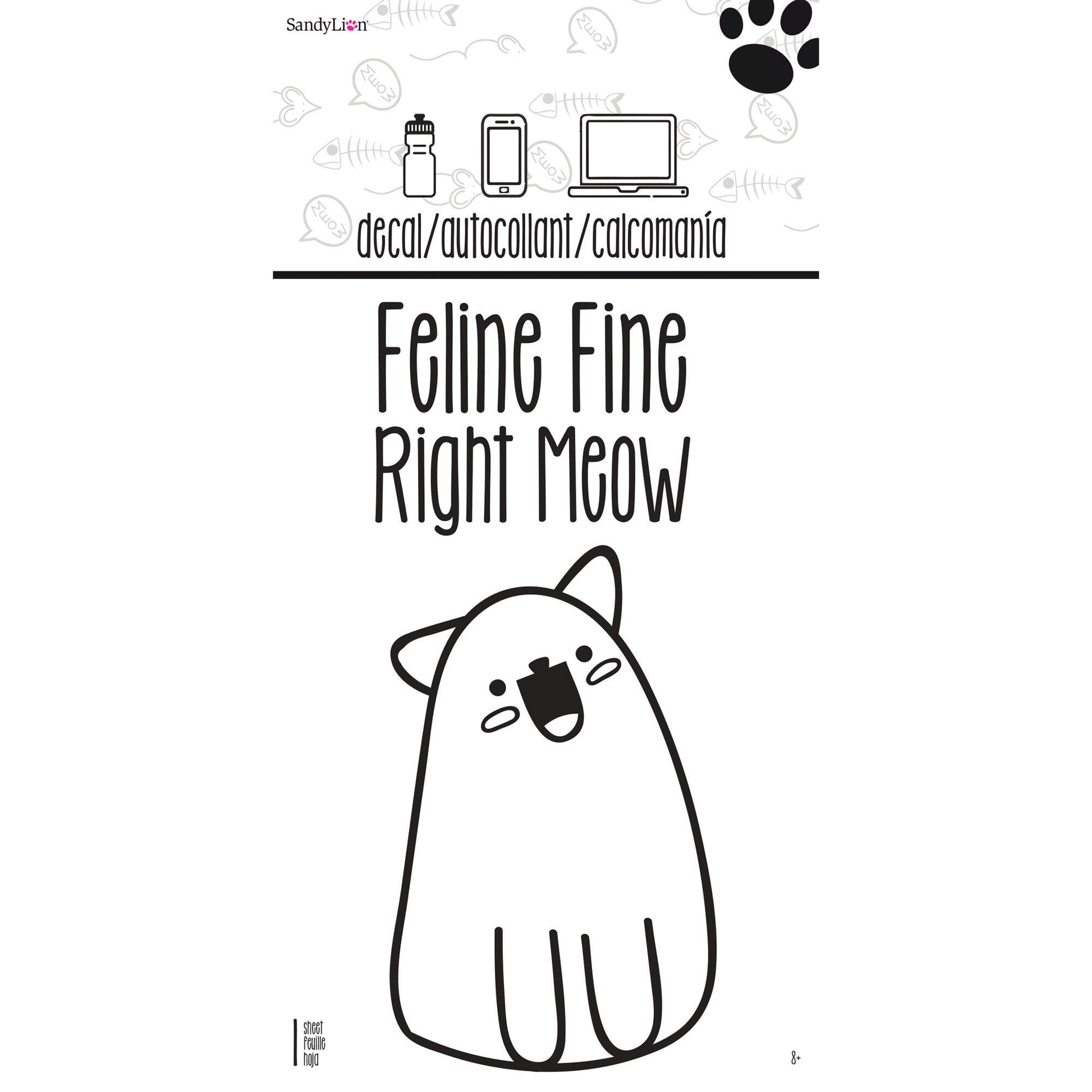 feline fine right meow 4x8 adhesive decal sticker -- 48 per box