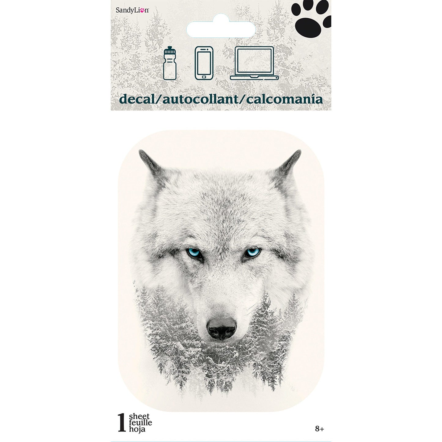 wolf in the woods 4x8 adhesive decal sticker -- 48 per box