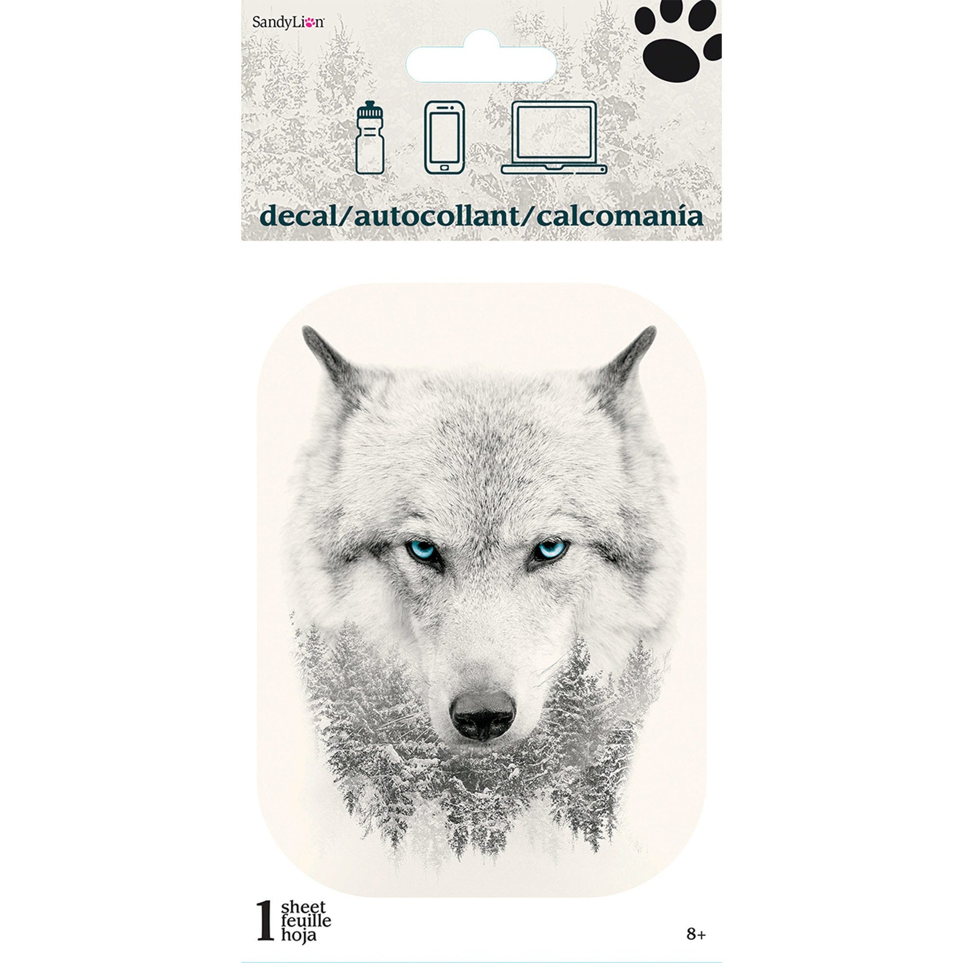 wolf in the woods 4x8 adhesive decal sticker -- 48 per box