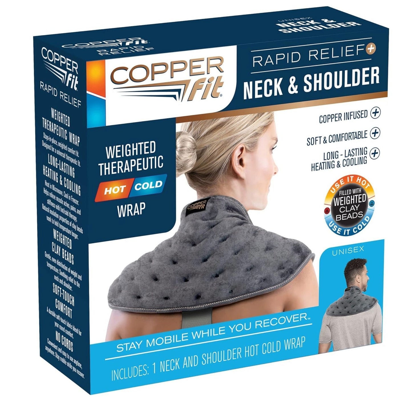 copper fit rapid relief hot cold weighted neck and shoulder wrap -- 4 per case