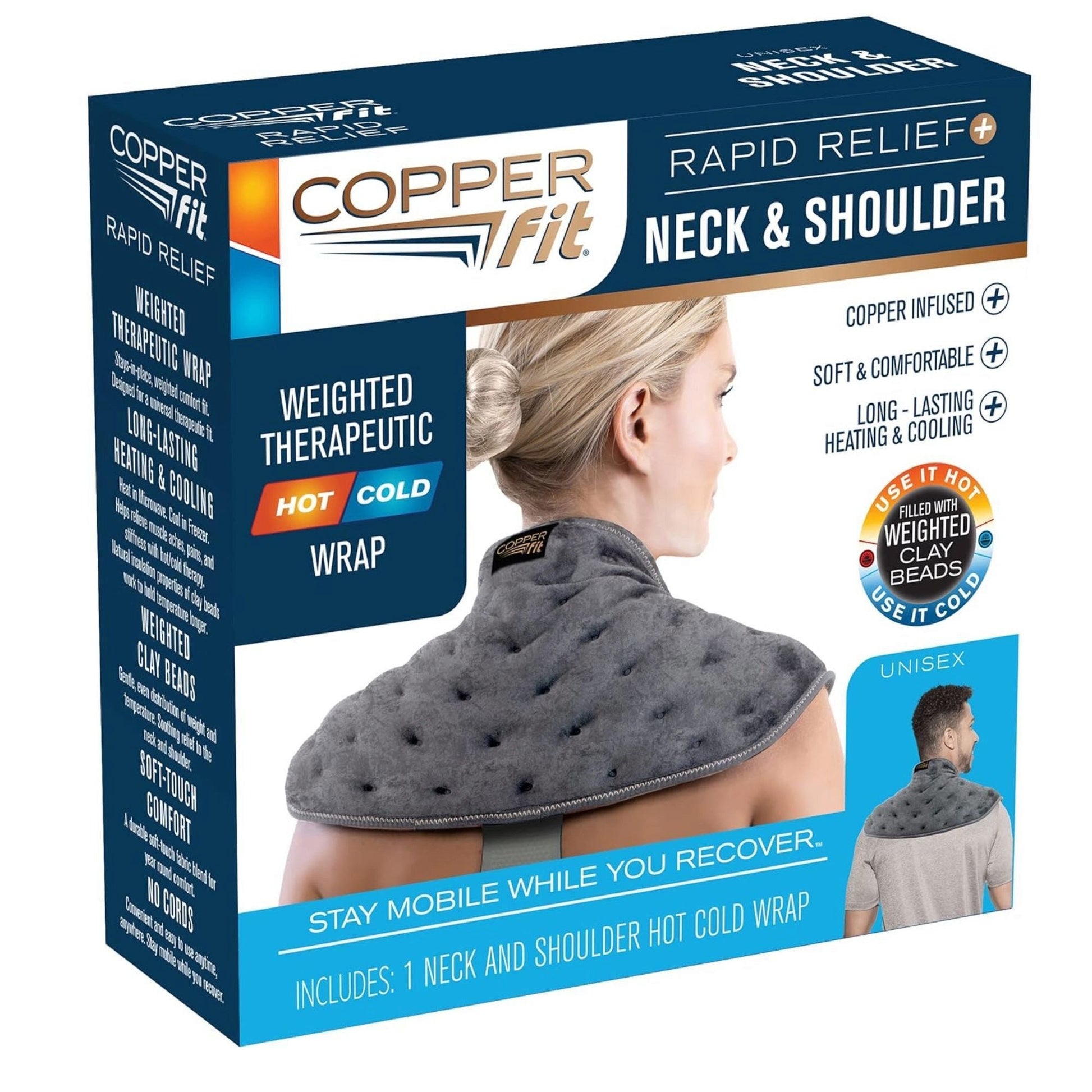 copper fit rapid relief hot cold weighted neck and shoulder wrap -- 4 per case