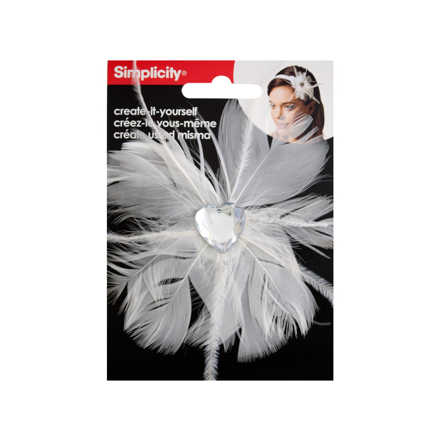 white feather headband accents with heart jewel  -- 125 per box