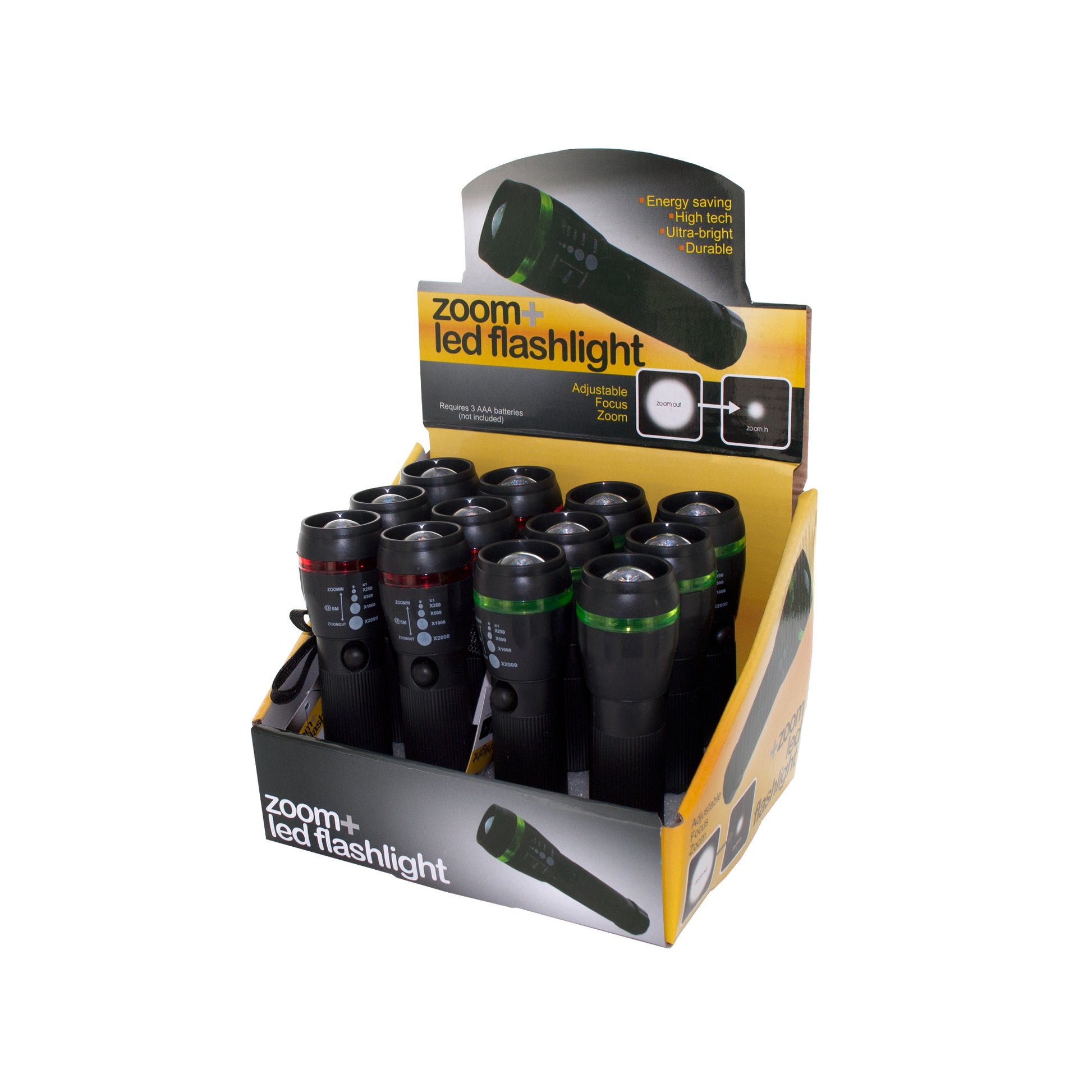 led adjustable zoom flashlight - counter top display -- 15 per box
