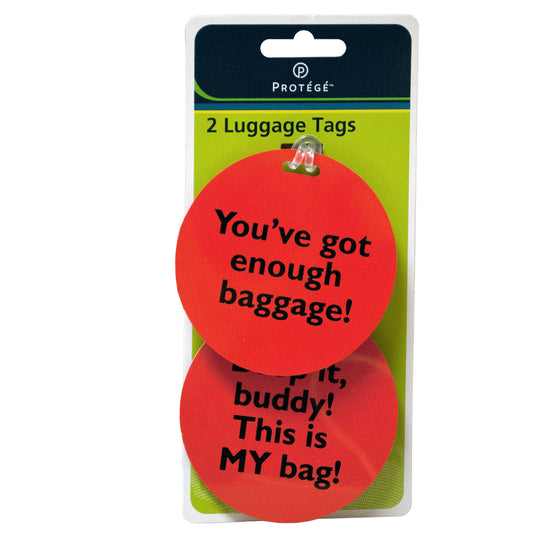 assorted fun phrase luggage tags - aa pack -- 144 per case