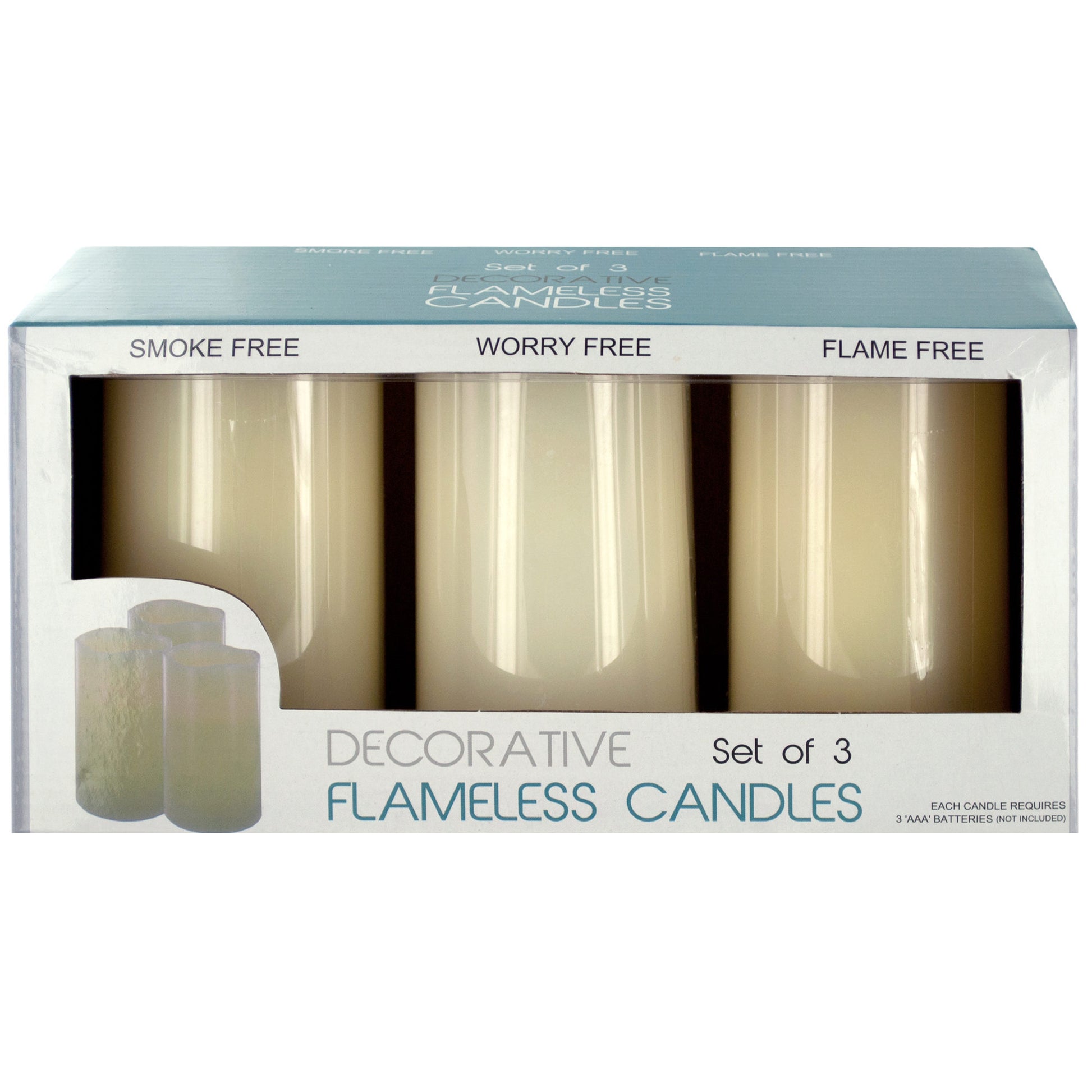 decorative flameless vanilla pillar candles  -- 3 per box