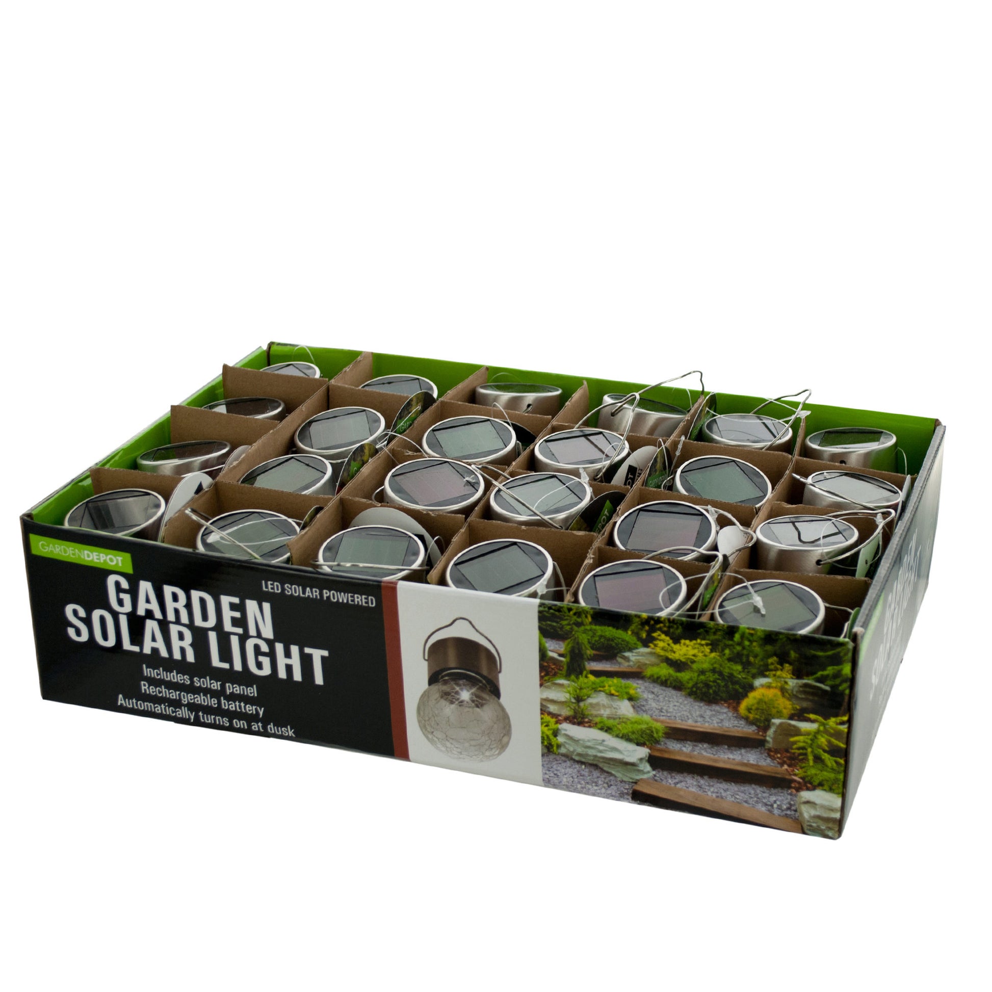 crackle glass garden solar lights - countertop display  -- 12 per box