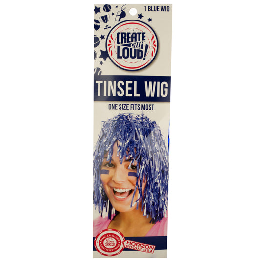 blue tinsel wig - adjustable sizing -- 64 per box