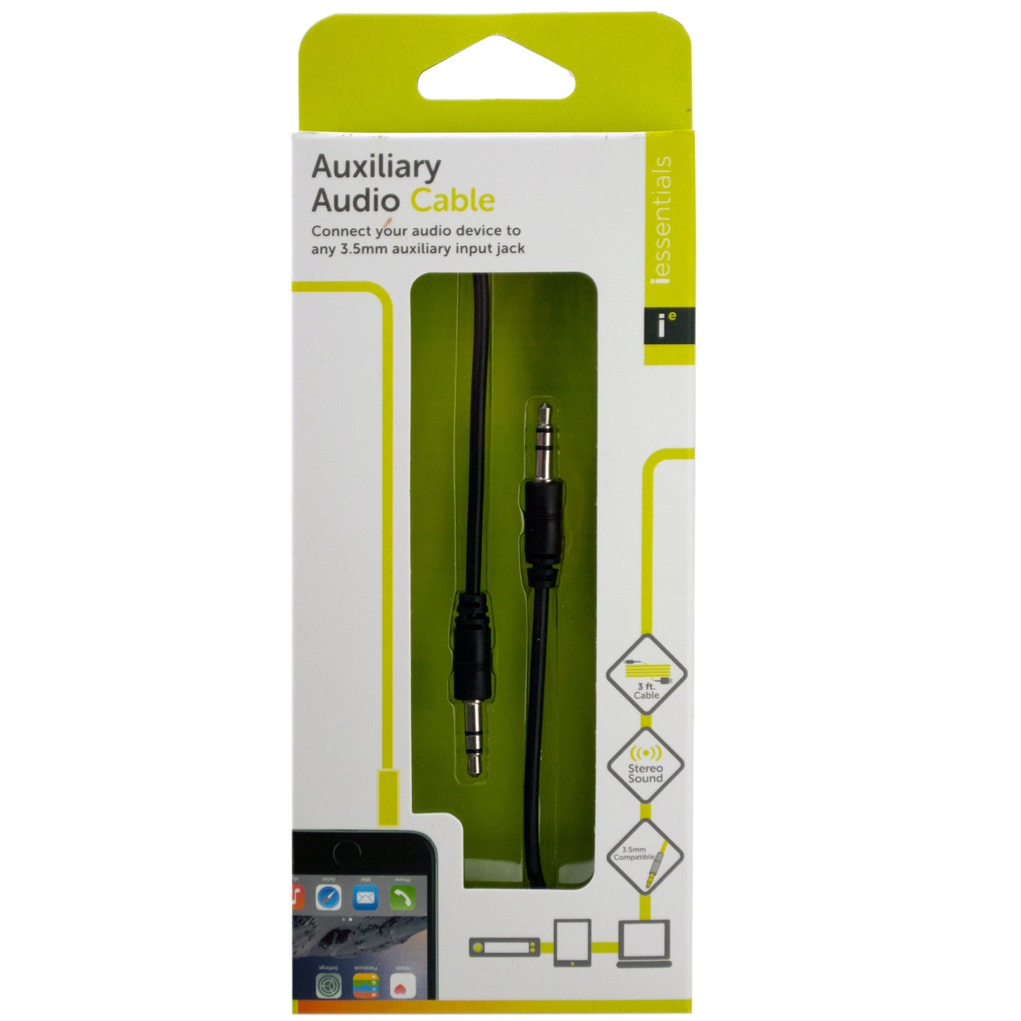 iessentials auxiliary audio cable - black - 48 pack -- 48 per case