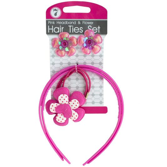 pink headbands & flower hair ties set - bulk  -- 45 per box