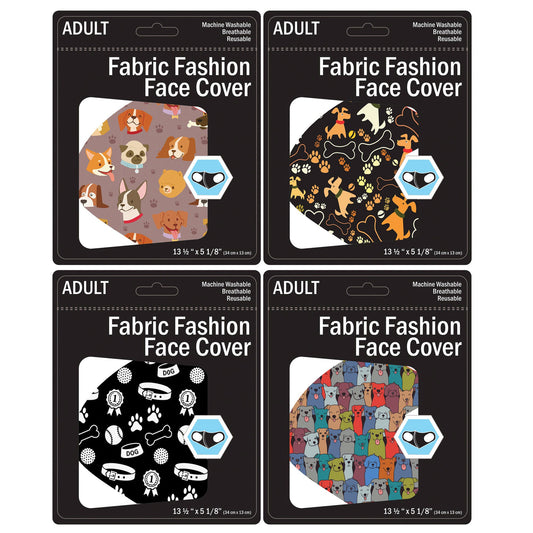 dog design washable face masks - 4 assorted adult sizes - bulk 2500 -- 34 per box