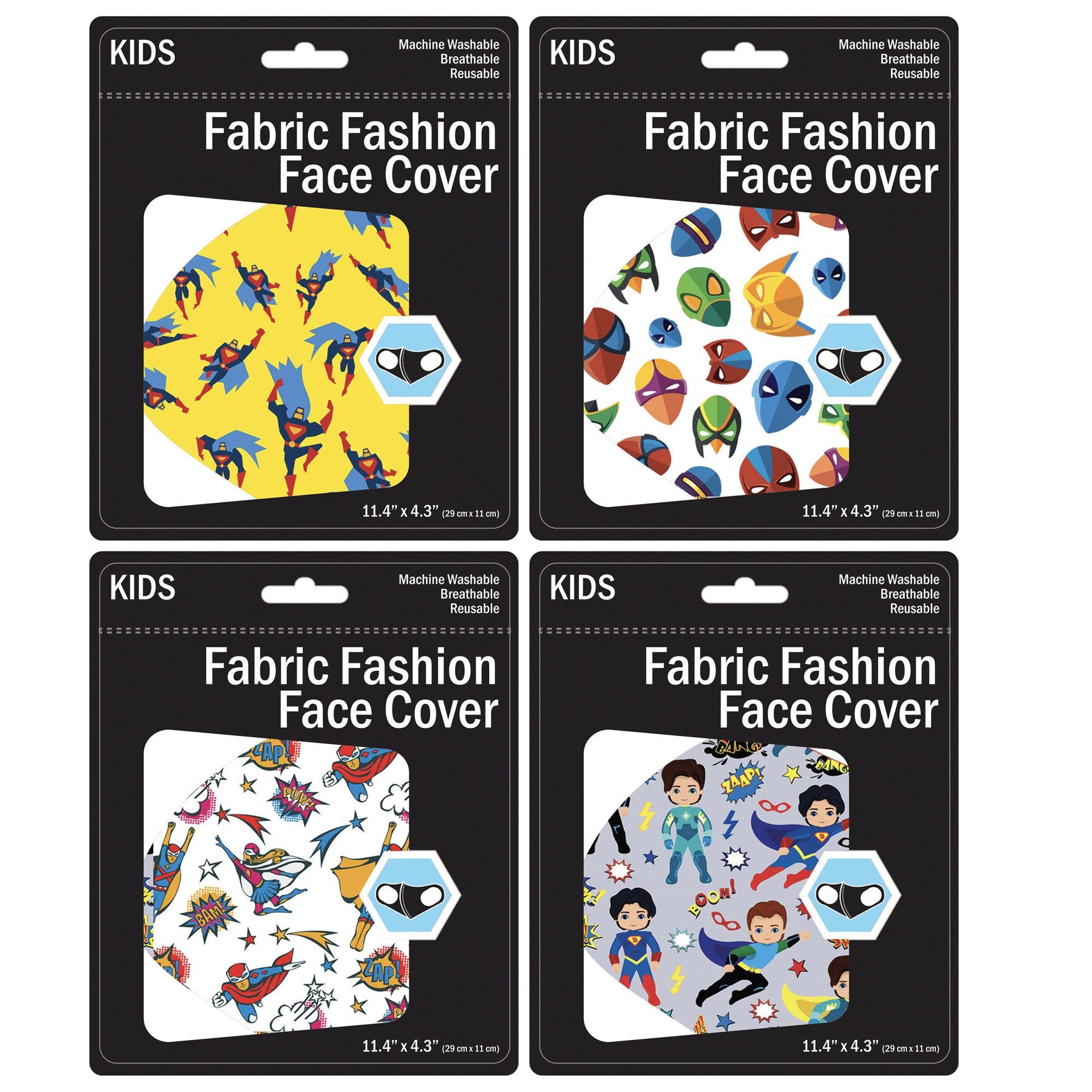 kid's superhero washable face mask - 4 asst colors - 2500 per case -- 69 per box