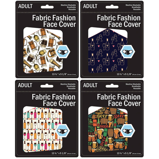 beer & wine adult washable face masks - 4 assorted designs - 2500 per case -- 33 per box