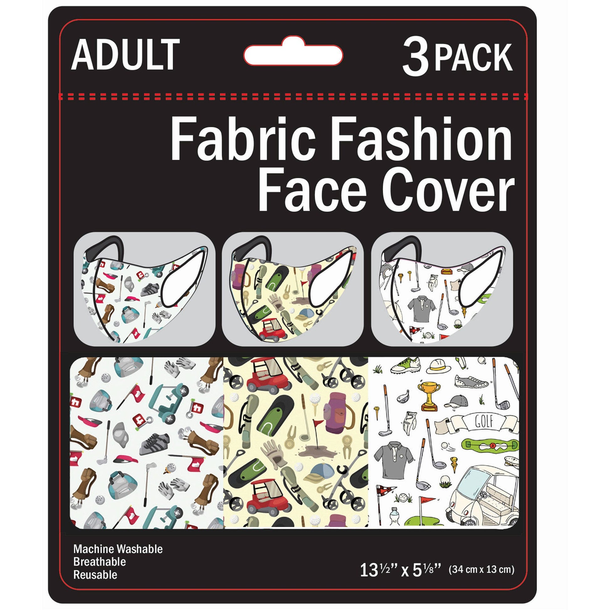 golf adult size washable face masks - 3 pack  -- 17 per box