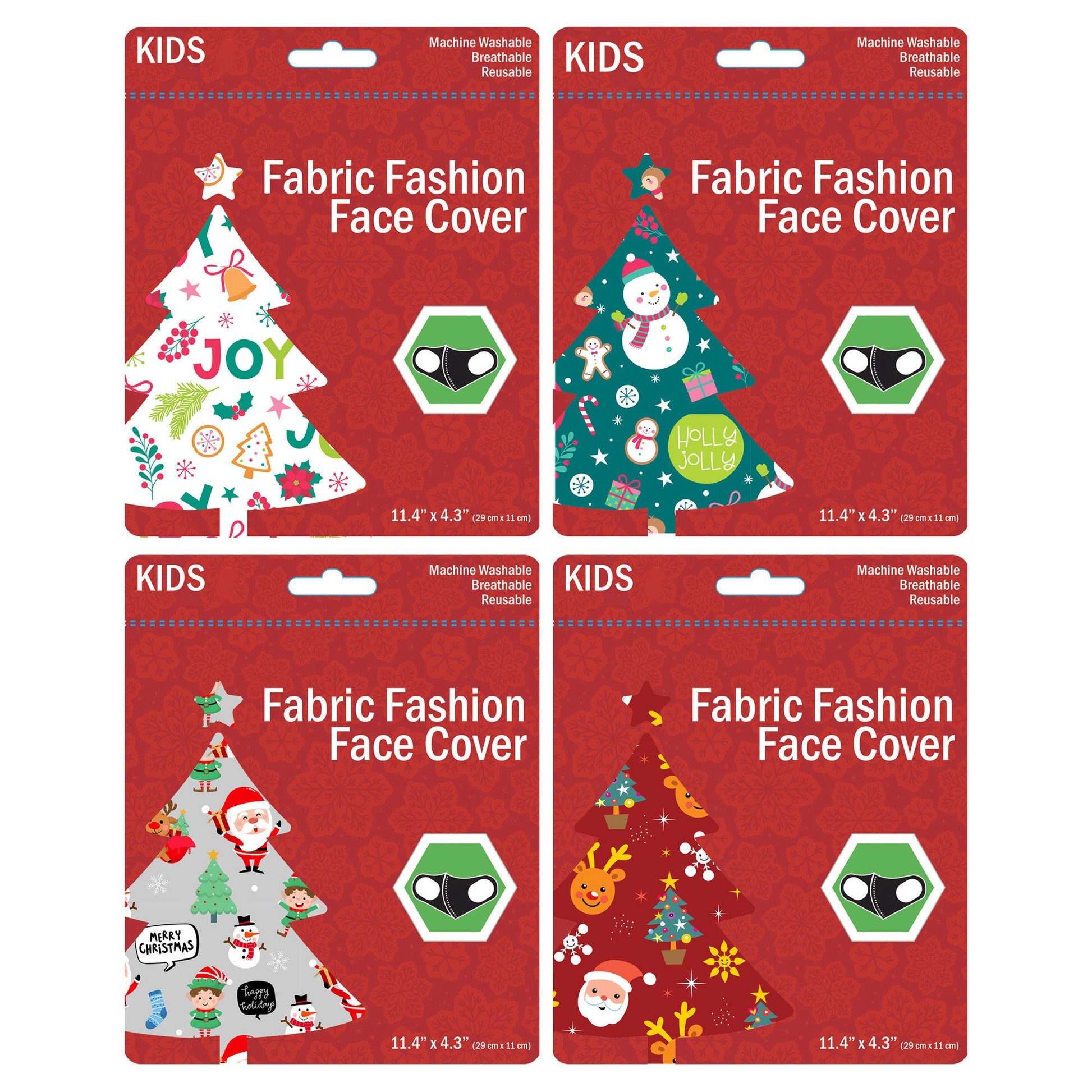 kids christmas face masks - 4 assorted - washable - 2500 per case -- 69 per box