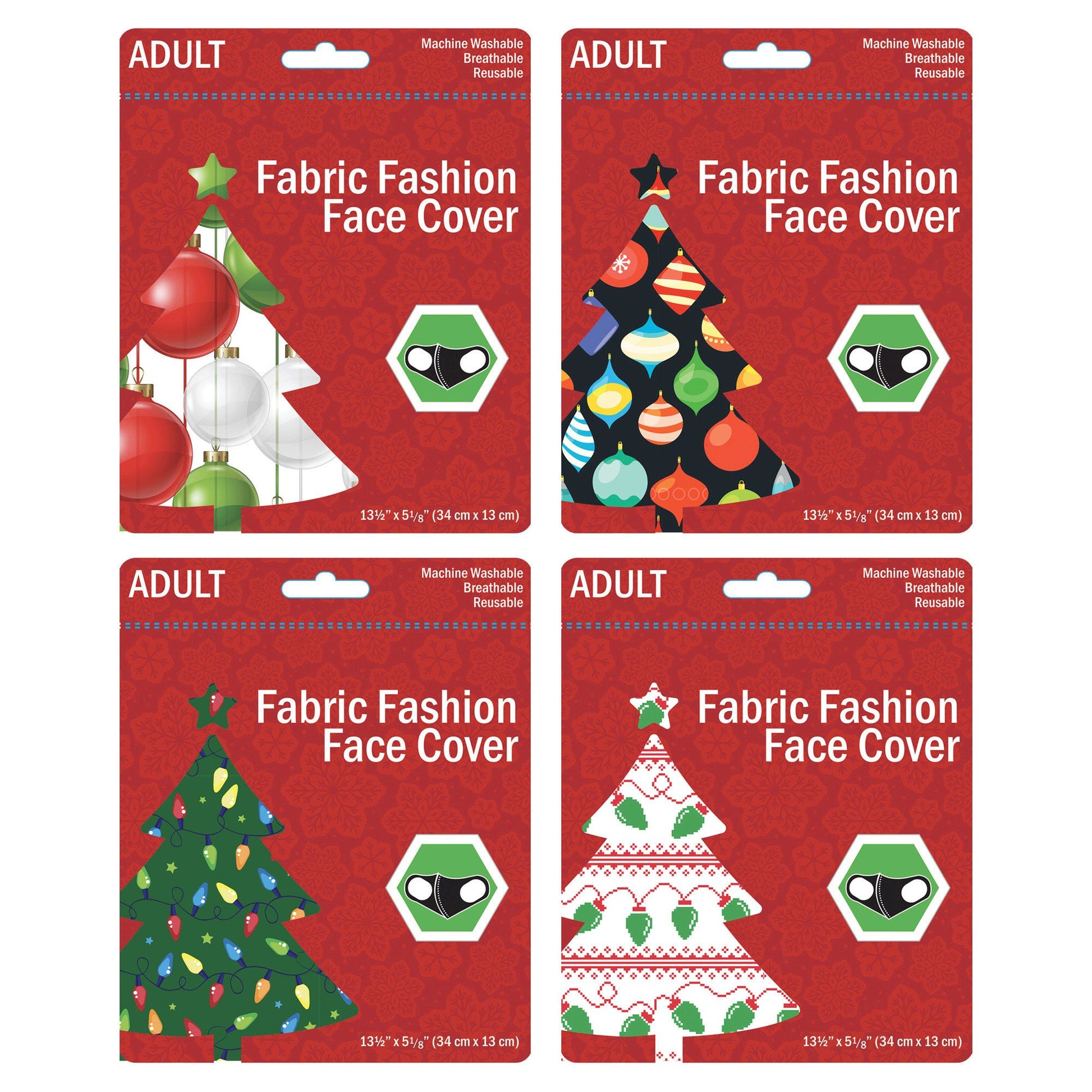 christmas ornaments & lights face masks - adult - 4 assorted - 2500 per case -- 69 per box